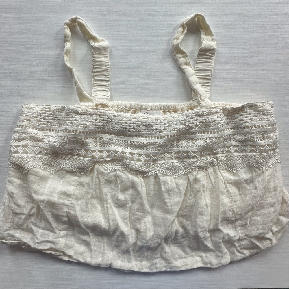 Japna Ivory-Cream Crochet Wide Strap Crop Top‎ Juniors Large Boho